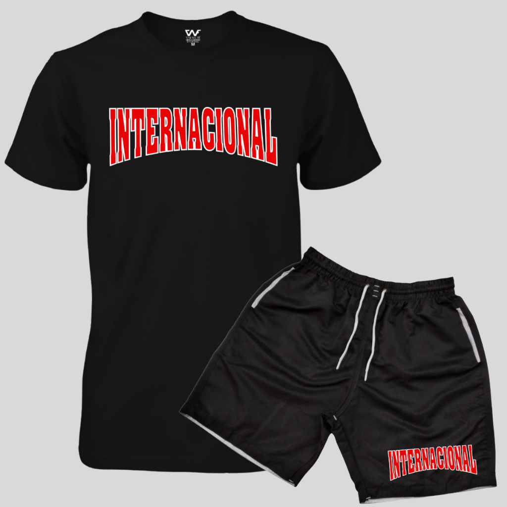 Kit Camiseta Internacional + Bermuda de Praia Masculina Adulto Ou Infantil Lançamento