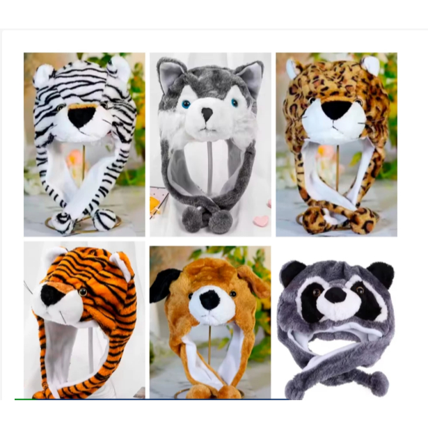 Kit Com 3 Touca Gorro Animais Bichinho Pelúcia Adulto Infantil Cosplay