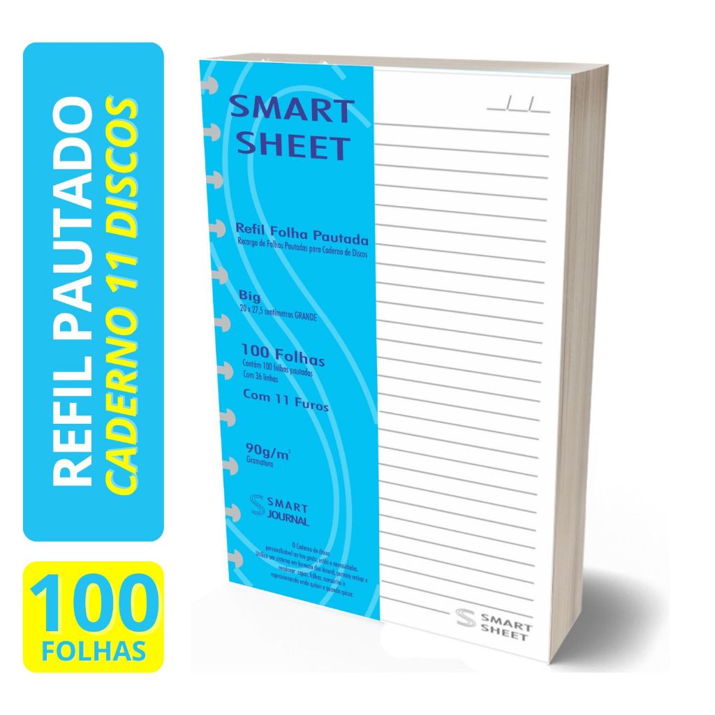 Refil Caderno de Discos 90g 100 Folhas Pautado Grande 11 Furos Smart Sheet em Oferta na Shopee