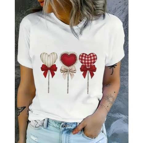 Blusa Feminina 3 CORAÇÕES Fofa e Confortável Casual Algdão