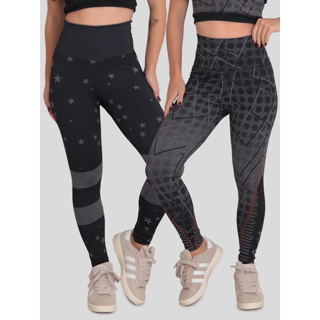 KIT 2 Leggings Cintura Alta Mescla Sublimada 0%Transparência Tecido Compressão em Oferta na Shopee