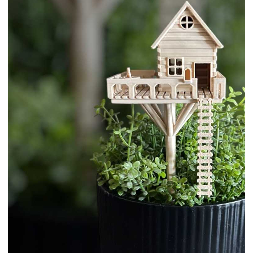 Mini Casa na Árvore 3D Decorativa em PLA – Enfeite Criativo para Vasos, Jardim e Aquario