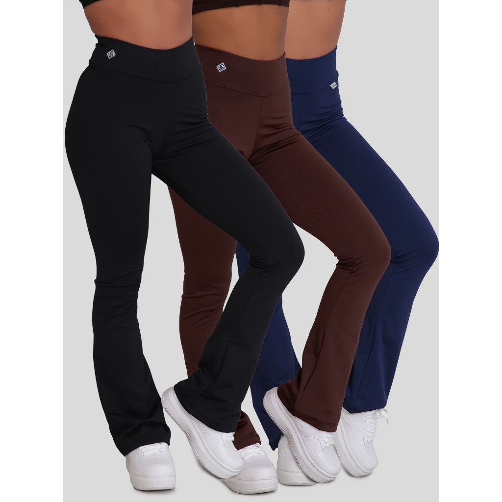 Kit 3 Leggings Feminina Cintura Alta Flare Peluciada