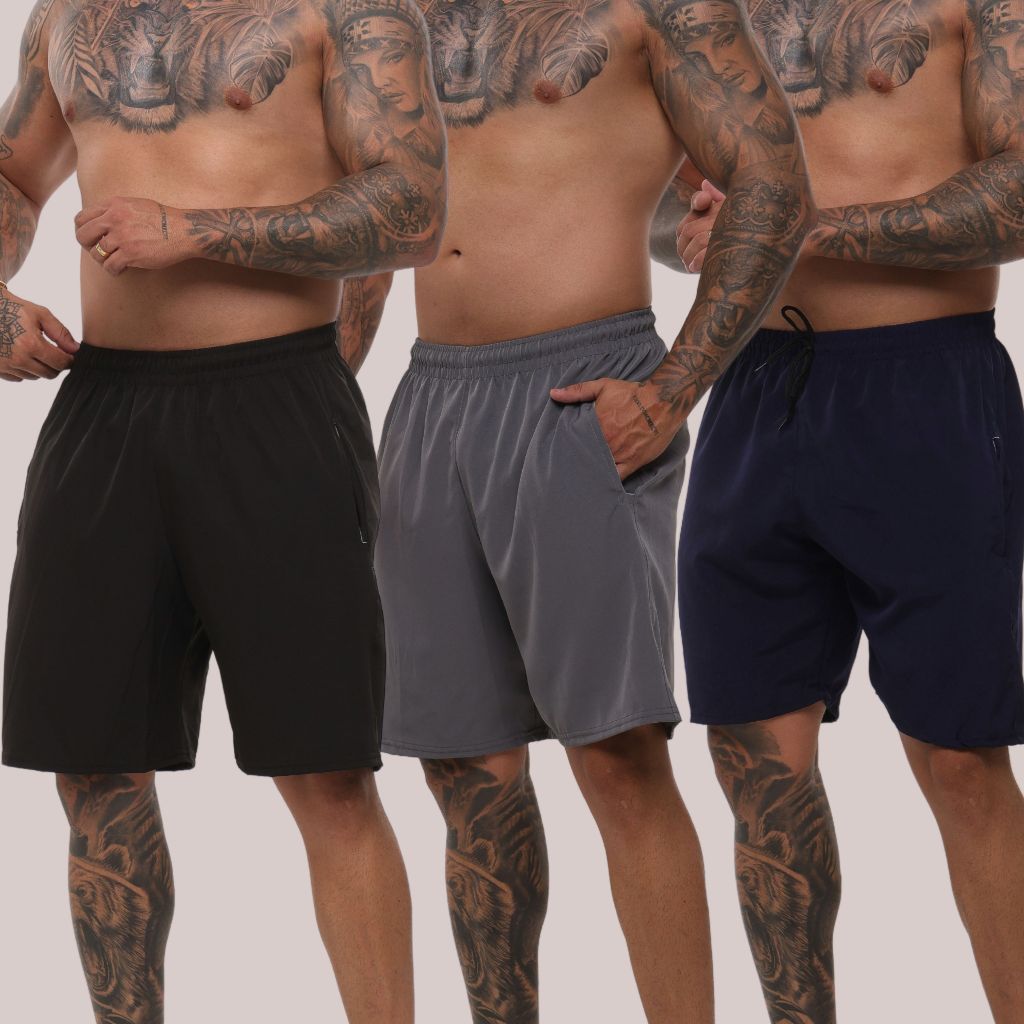 Kit 3 Bermuda Elastano Masculina Original  Shorts Tactel com Elastano Liso Praia Casual