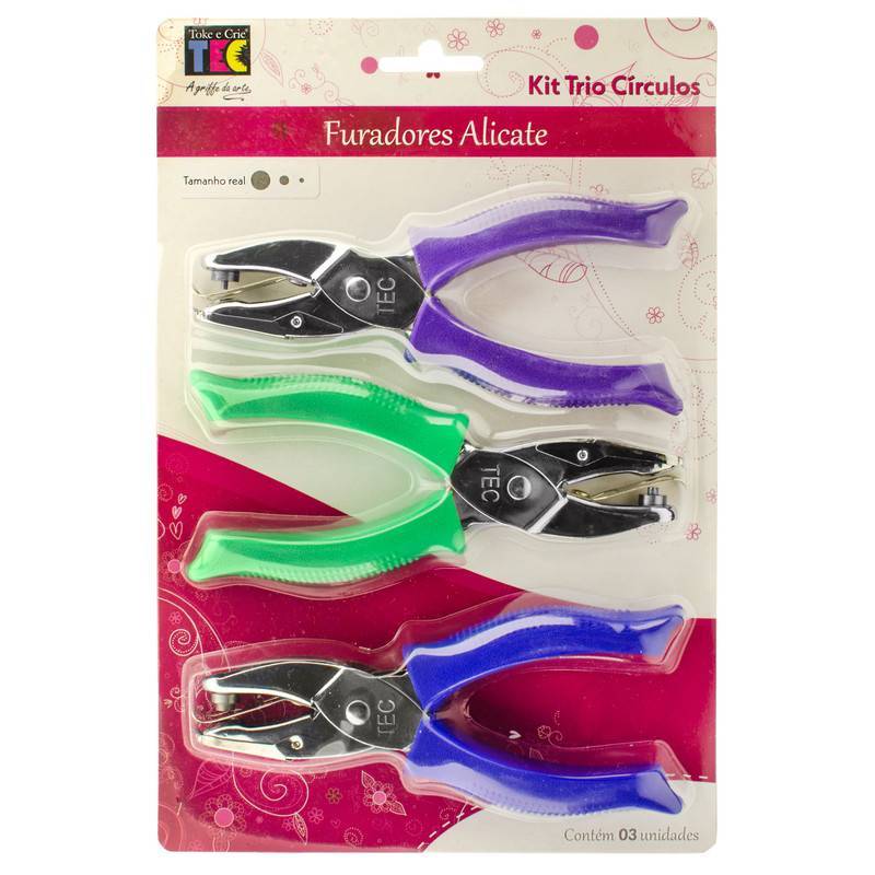 Kit com 3 Furadores Alicate Circulo 6mm/ 3mm/ 2mm Toke e Crie