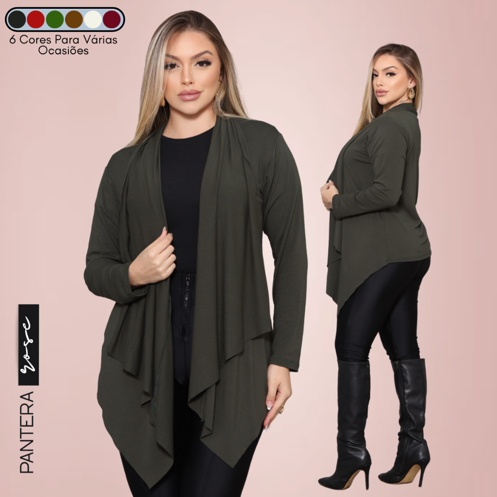 Cardigã Cardigan Casaquinho Casaco Kimono Feminino Curto Moda Inverno