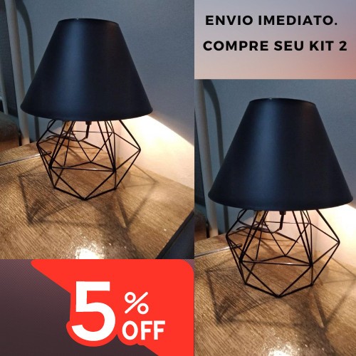 KIT 2 Abajur Pequeno luminária Com Aramado Retrô Ideal Para Quarto Diamante