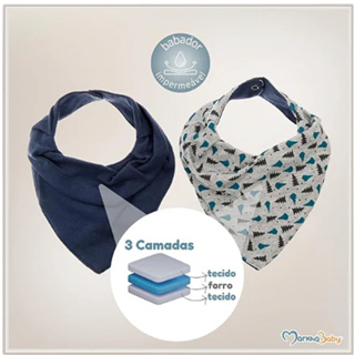 Kit 2 Babadores Impermeáveis Bandana para Bebê - 100% Algodão, Reutilizáveis e Laváveis em Oferta na Shopee