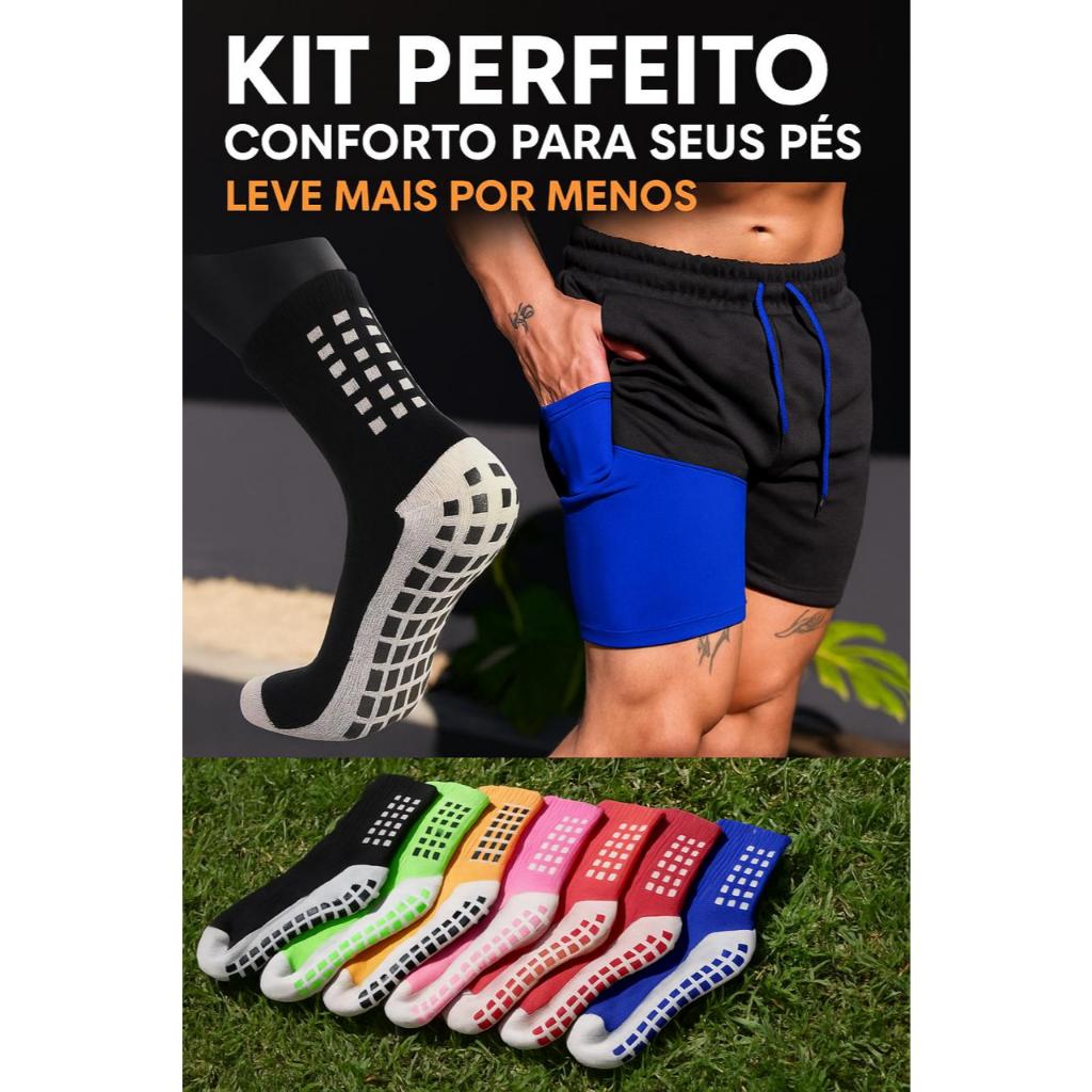 Kit Bermuda masculina 2 em 1 + Meia antiderrapante futebol