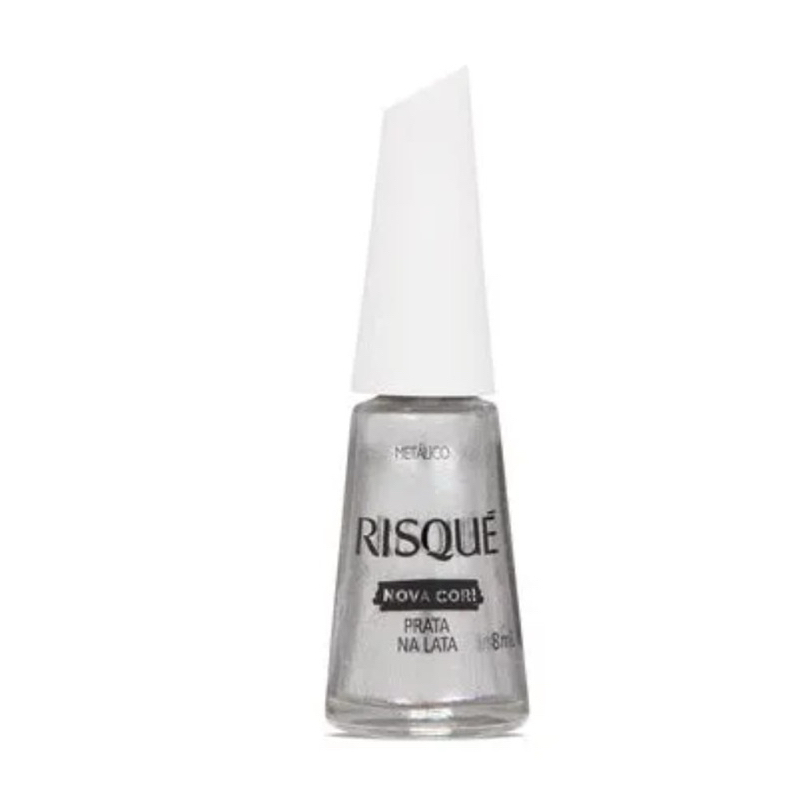 Esmalte Risqué Prata Na Lata Metálico Nova Cor Hipoalergênico 8ml em Oferta na Shopee