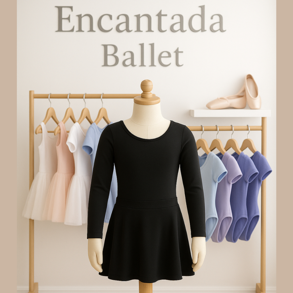 Collant Colan Body Ballet Balé Uniforme Manga Longa + Saia Cós (envio imediato) cores Rosa e Preto