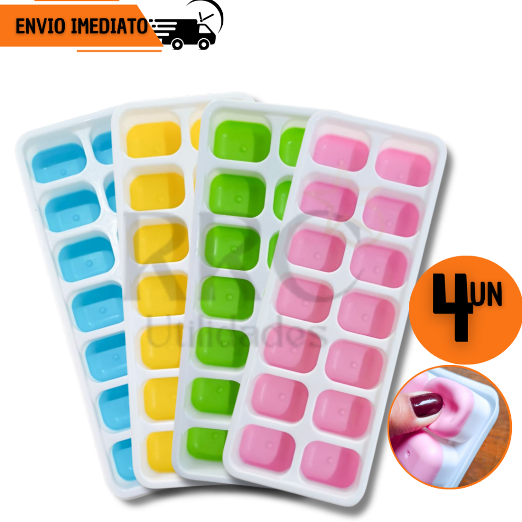 Kit 4 ou 2 Formas de Gelo Fundo de Silicone Fácil Remoção Cubeteira Molde Bandeja Base Flexível
