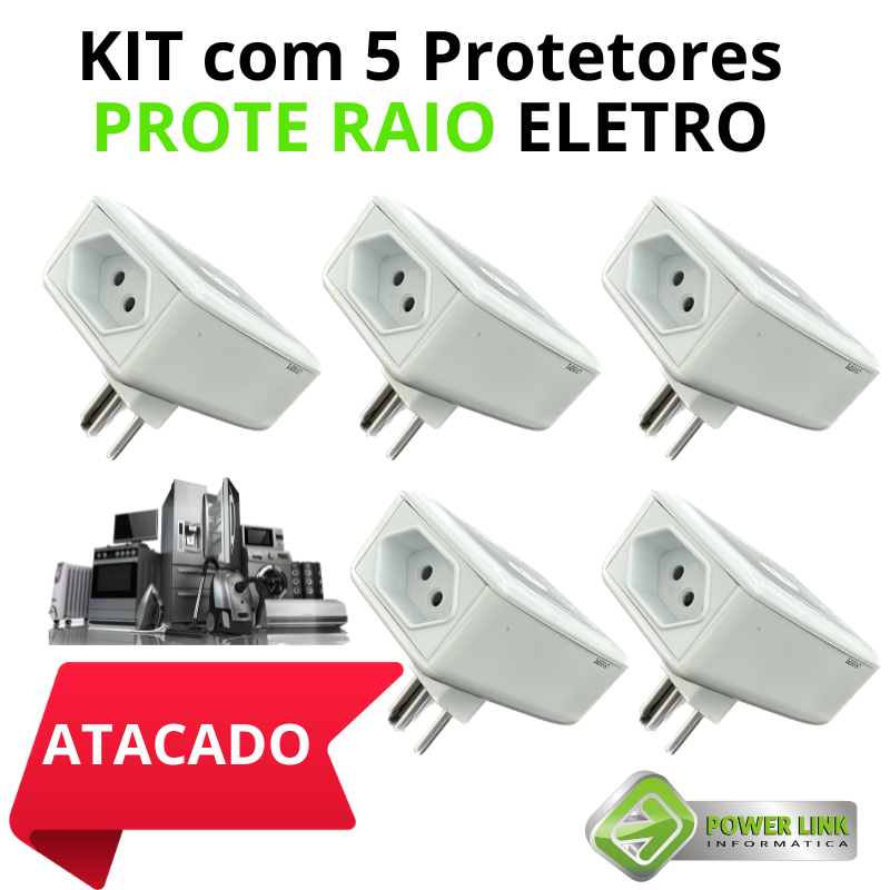 KIT MELHOR CUSTO BENEFÍCIO com CINCO Protetores PROTE RAIO ELETRO (Duas Tomadas) PW - ELE…