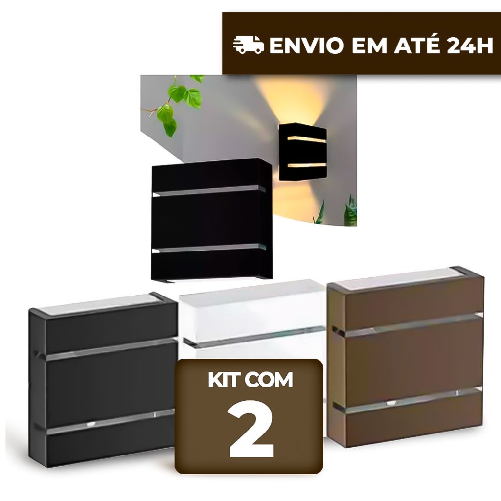 KIT 2 ARANDELA 2 FRISOS COM LÂMPADA ÁREA EXTERNA ILUMINAÇÃO PAREDE MURO