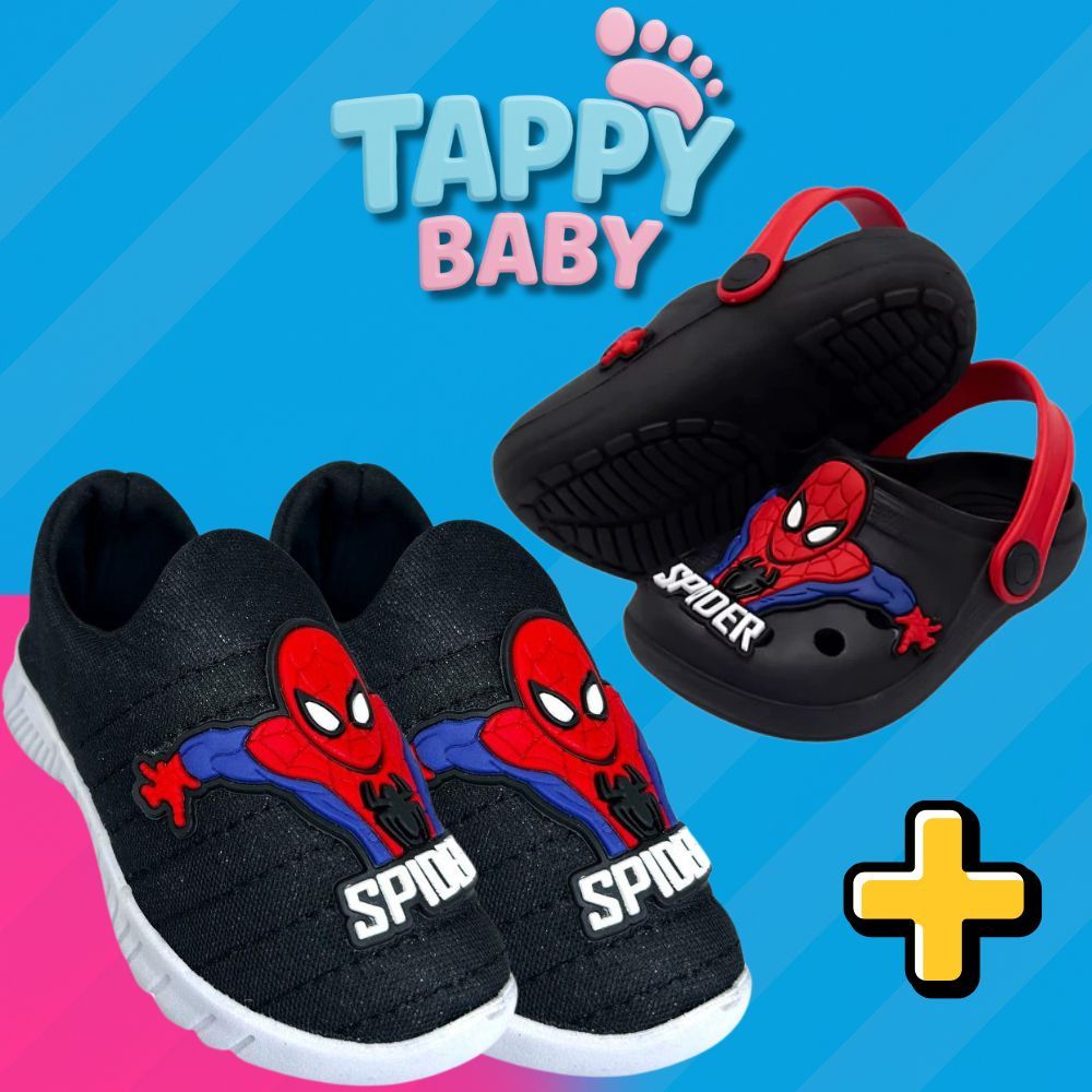 Kit 2 Pares, Homem Aranha ,Tenis calce Facil + Babuche Menino Escolar Antiderrapante
