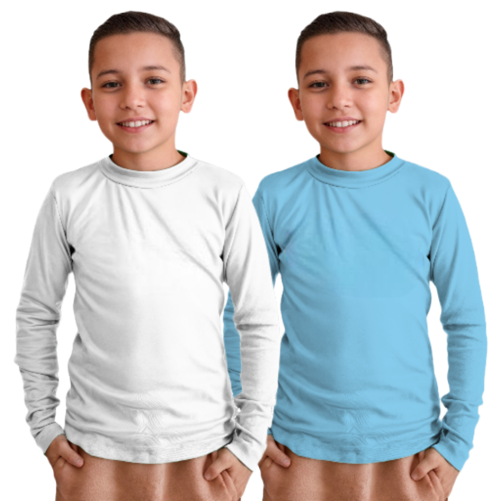 Kit 2 Camisetas Infantil Menino Manga Longa Inverno Básica Lisa Tamanho 2 ao 12, Camisa 100% algodão em Oferta na Shopee