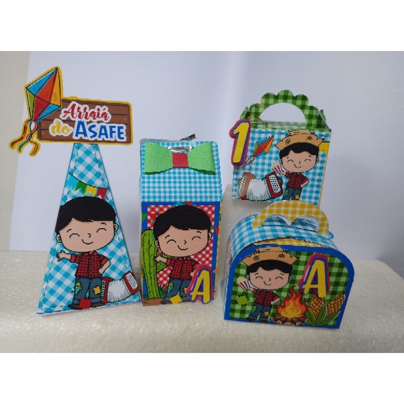 Personalizados Festa Junina Menino 40 peças lembrancinhas caixinhas de aniversário kit festa