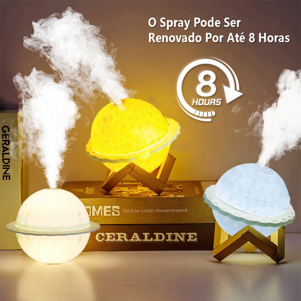Umidificador De Ar E Difusor Aromatizador De Ambiente Planeta USB 3D Com Ultrassônico KF8802