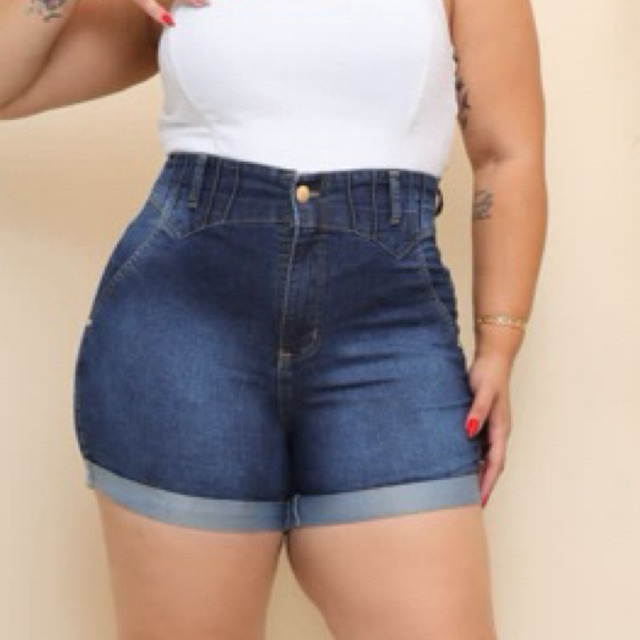SHORTS / BERMUDA JEANS FEMININO PLUS SIZE DO 46 AO 54  COM LICYA BARRA VIRADA em Oferta na Shopee
