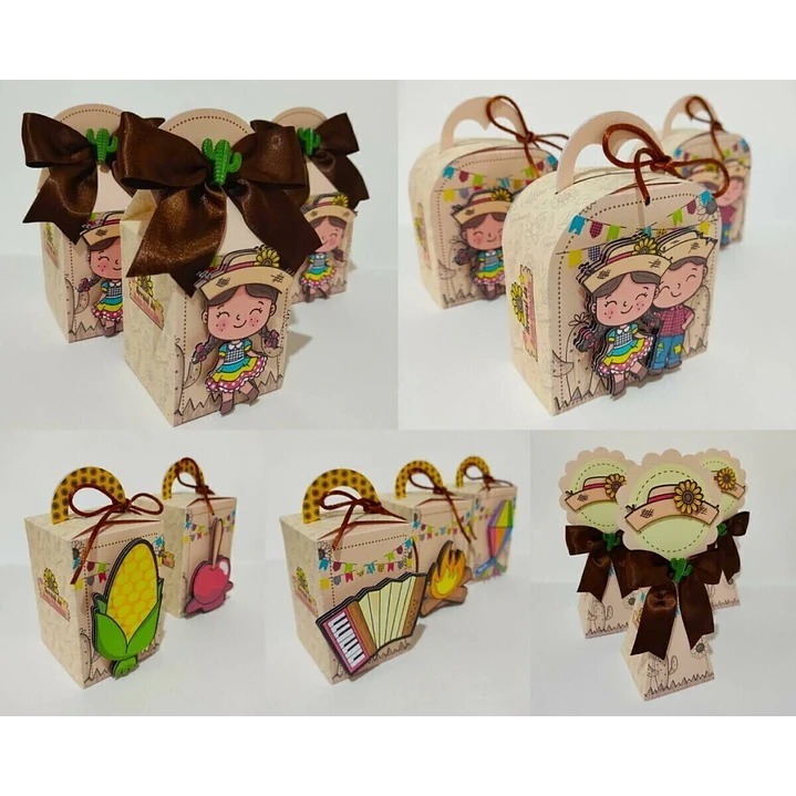 Lembrancinhas Personalizadas PEGUE E MONTE Festa Junina Menino Menina  Kit Festa Caixinhas Chá Mesversário Aniversário
