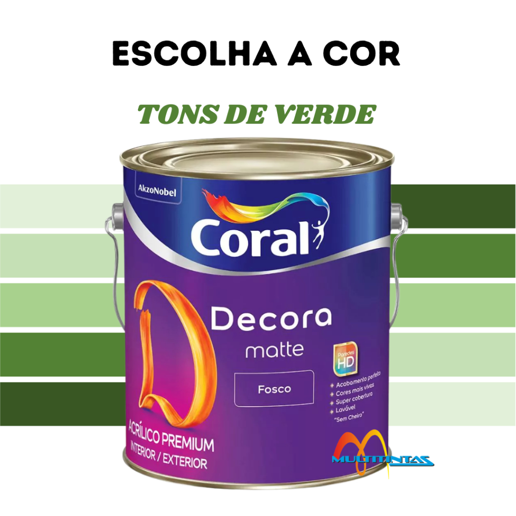 Tinta Parede Fosca Coral 3,2l Tons de Verde Premium Decora Matte Cores Verdes Escolha o Tom em Oferta na Shopee
