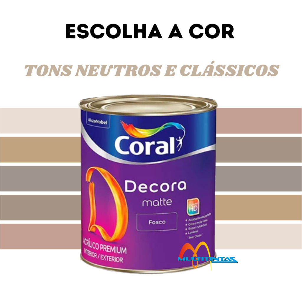 Tinta Parede Fosca Coral 800ml Greige Cores Claras e Neutras Decora Matte Premium - Home & Living