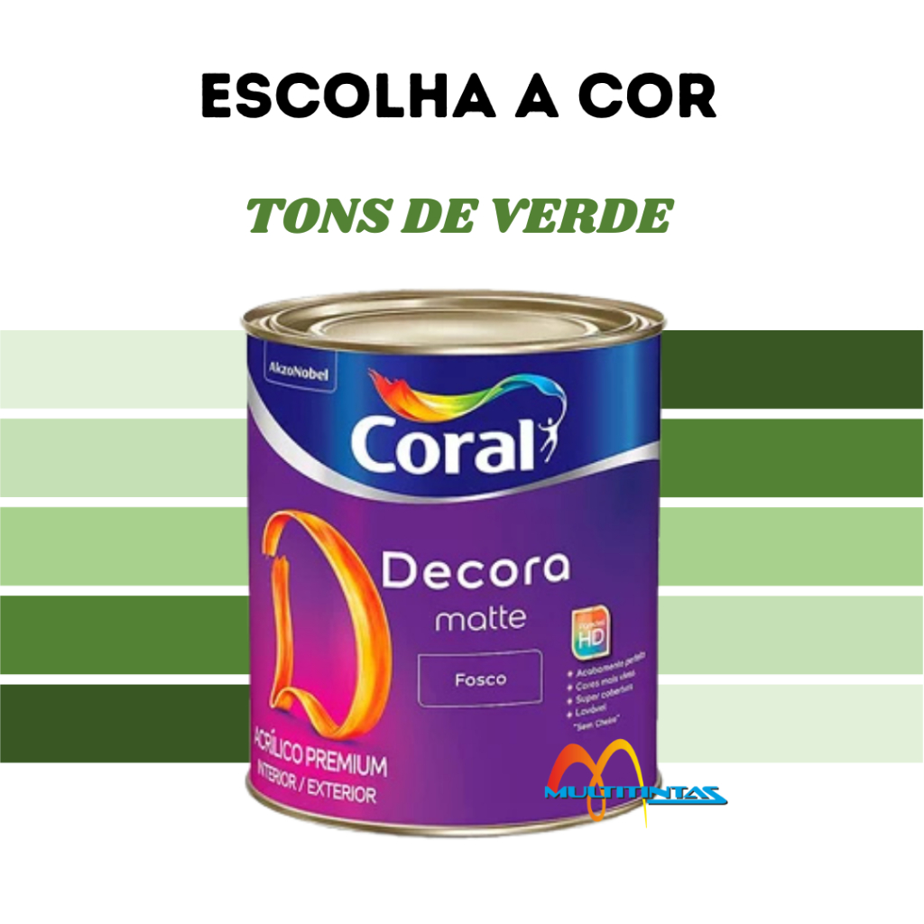 Tinta Parede Fosca Coral 800ml Tons de Verde Premium Decora Matte Cores Verdes Escolha o Tom em Oferta na Shopee