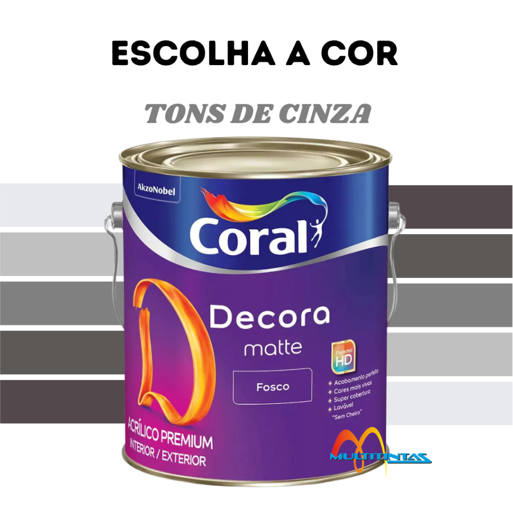 Tinta Parede Fosca Coral Cor Cinza Premium Decora Matte 3,2l Cores Cinzas Escolha o Tom em Oferta na Shopee