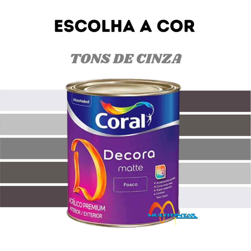 Tinta Parede Fosca 800ml Coral Cor Cinza Premium Decora Matte Cores Cinzas Escolha o Tom em Oferta na Shopee