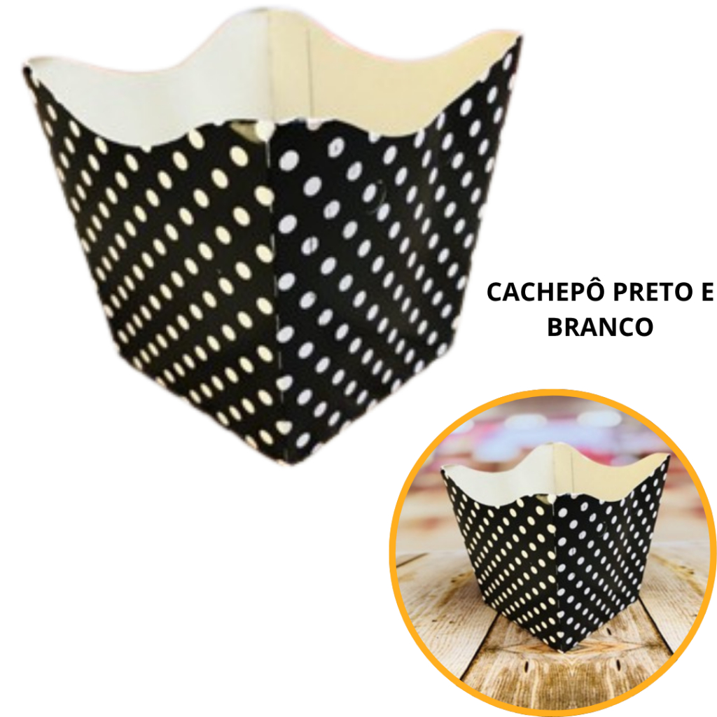10~50 KIT CACHEPÔ FESTA POÁ PRETO/BRANCO 9X9X7CM VAZO DECORAÇÃO 2.15 OFF(CHOCO)
