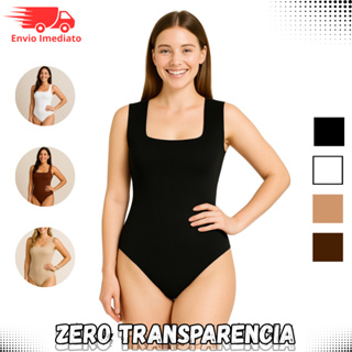 Body  Feminino Suplex Alça Larga Decote Quadrado Sem Manga Collant em Oferta na Shopee
