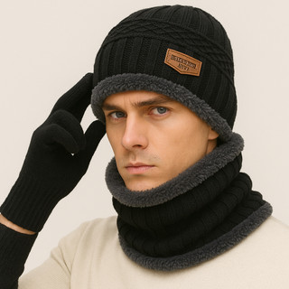 Conjunto Kit de Touca e Gorro Unissex Forrado Macio para o Inverno