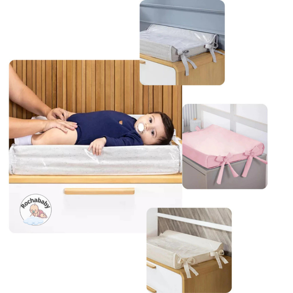 Trocador de Fralda Luxo Anatômico De Cômoda Para Bebe 55X40cm Plastificado Capa Removivel Cores lisa