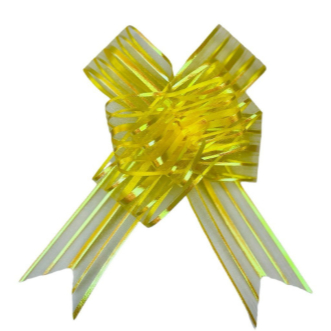 100 LAÇOS FACIL P/ PRESENTE ORGANZA HOLOGRÁFICO AMARELO 1,8 CM x 39 CM  (Ex)