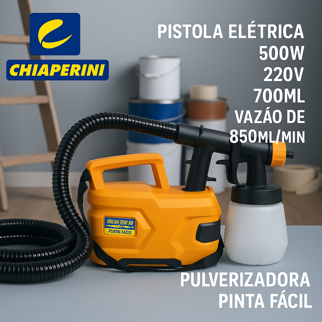 Pistola Elétrica 500W 220V 700ML Vazão de 850ML/min Pulverizadora Pinta Fácil - Chiaperini — imagem 2 de 2