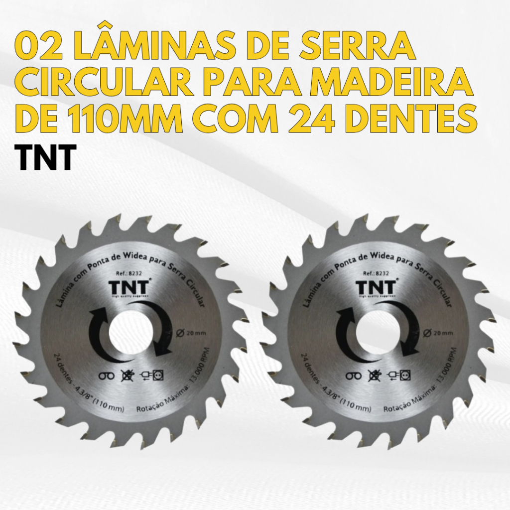 Kit com 02 Lâminas de Serra Circular para Madeira de 110mm com 24 Dentes
