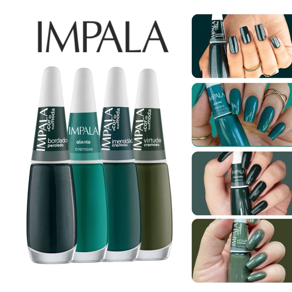 Kit 4 Esmalte Impala Atacado Tons Verde Cremoso