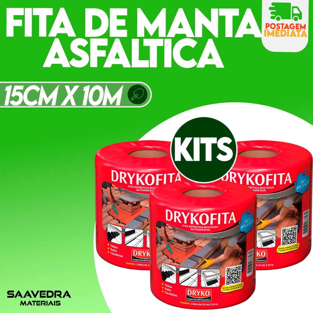 Kit 5 Fita Para Infiltrações e Goteiras Manta Asfáltica 15cm x 10m