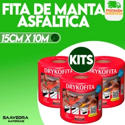 Kit 5 Fita Para Infiltrações e Goteiras Manta Asfáltica 15cm x 10m