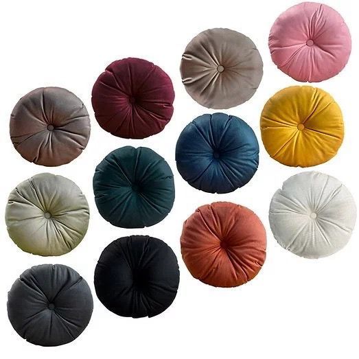 Almofada Redonda Com Botão e Zíper Tecido Suede Liso 40x40cm