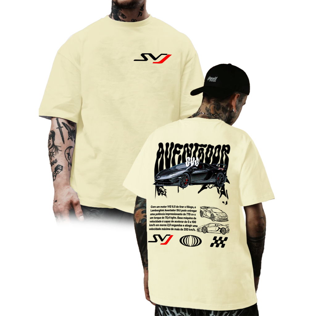 Camiseta oversized SVJ Lamborghini Confortavel Unissex 100% Algodão Estampada Em DTF