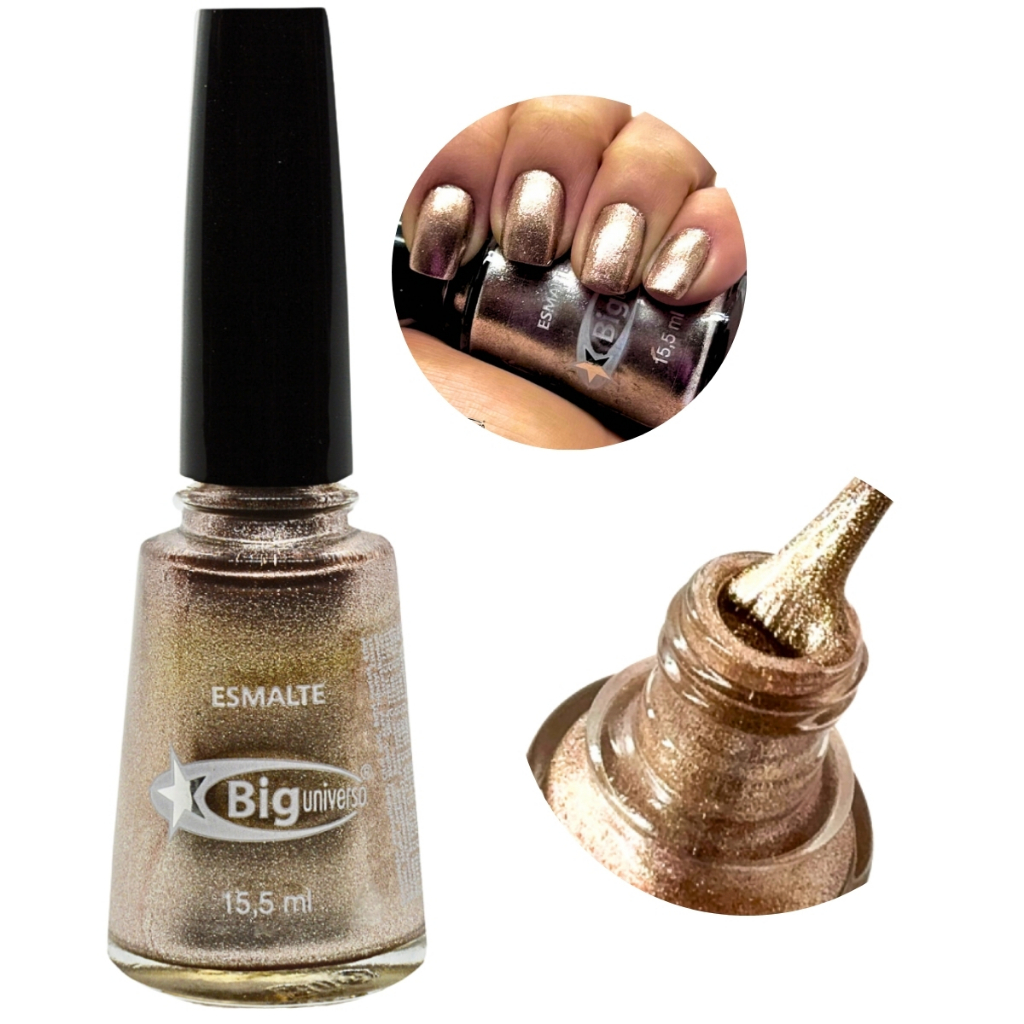 Esmalte de Unha Metálico Nude Platinado Glitter Big Universo 15,5ml