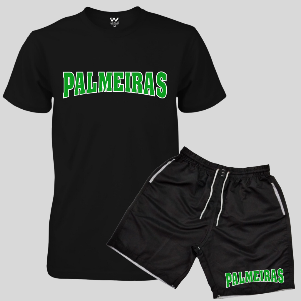 Conjunto Camiseta Personalizada Palmeiras + Short Tactel Masculino Adulto Ou Infantil
