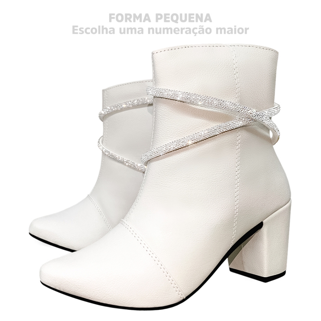 Bota Feminino Bico Fino Com Tiras De Strass Salto Bloco Bota Fashion Confortável Ref. 20/131