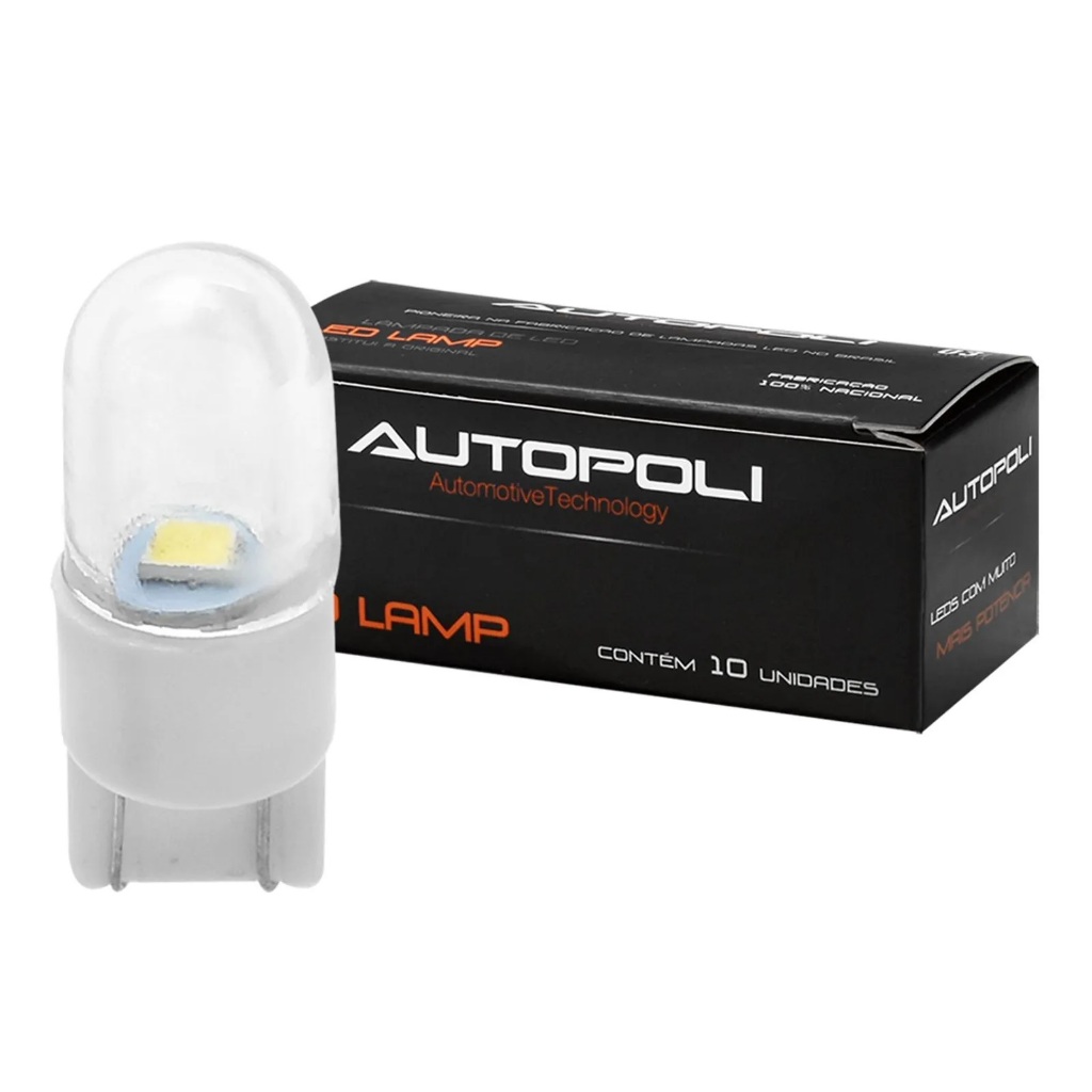Kit 10 unid. Lâmpada Led T10 Esmagada Pingão Branco 12v 0,9w Autopoli AP828 Painel Lanterna Placa em Oferta na Shopee