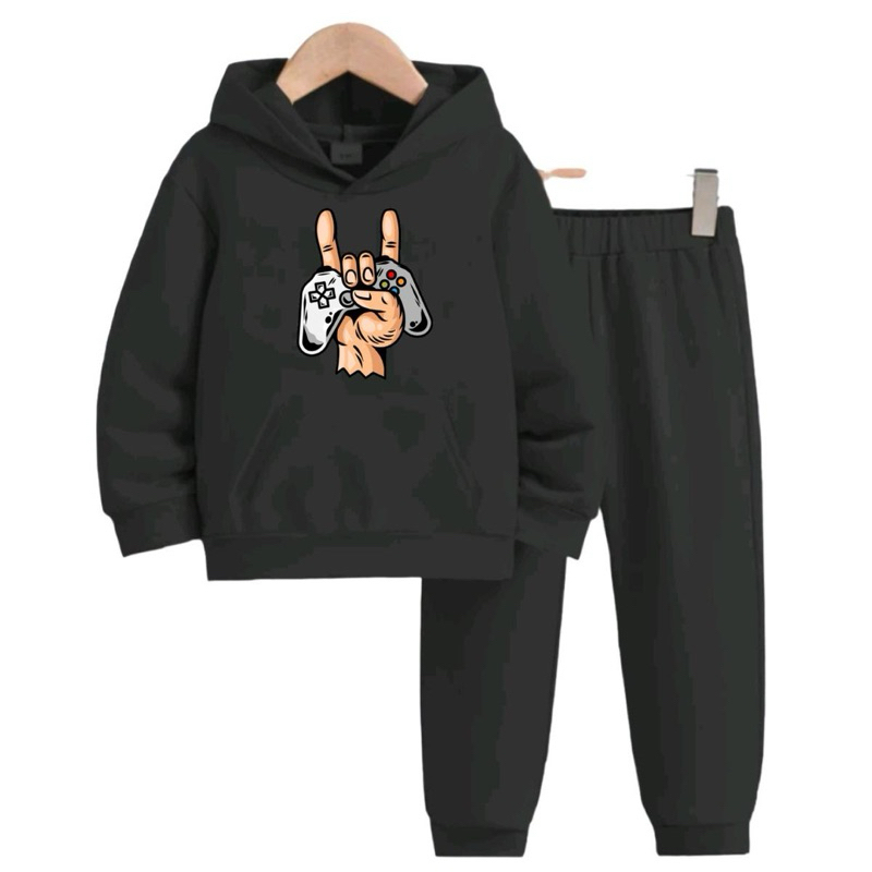 Conjunto moletom infantil estampado peluciado controle  gamer mão canguru 100% algodão com bolso