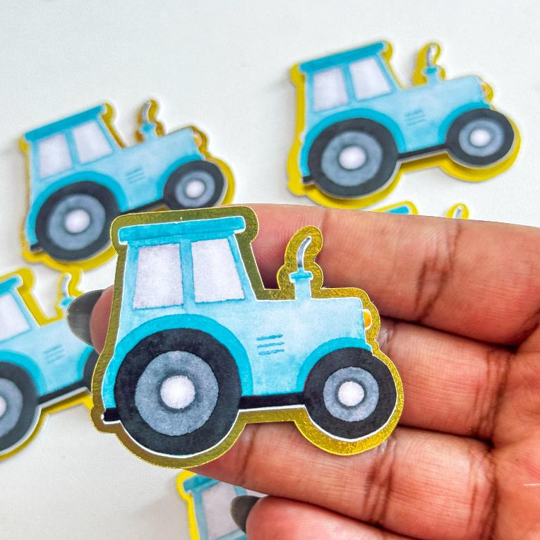 Apliques 3d Trator Azul  Fazendinha - Personalizados para Caixinhas, Tubetes, Cofrinho e Lembrancinhas, Todos os Temas