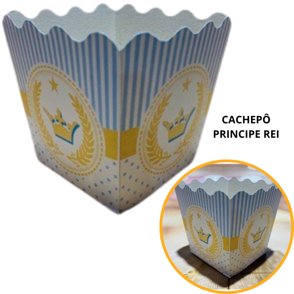 10~50 KIT CACHEPÔ FESTA TEMA COROA AZUL PRINCIPE REI - Home & Living