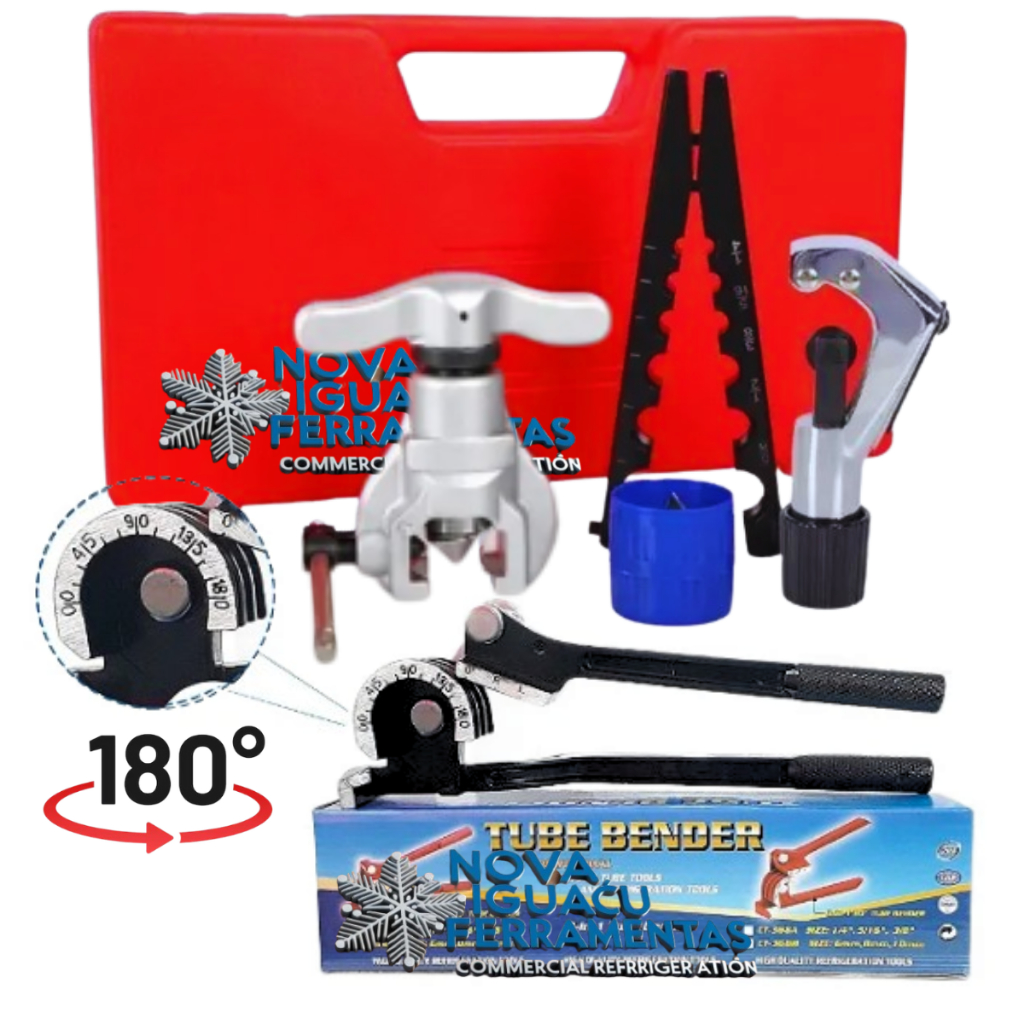 Flangeador Excêntrico CT-806A C/ Curvador de tubos de cobre 180° + Cortador e escareador
