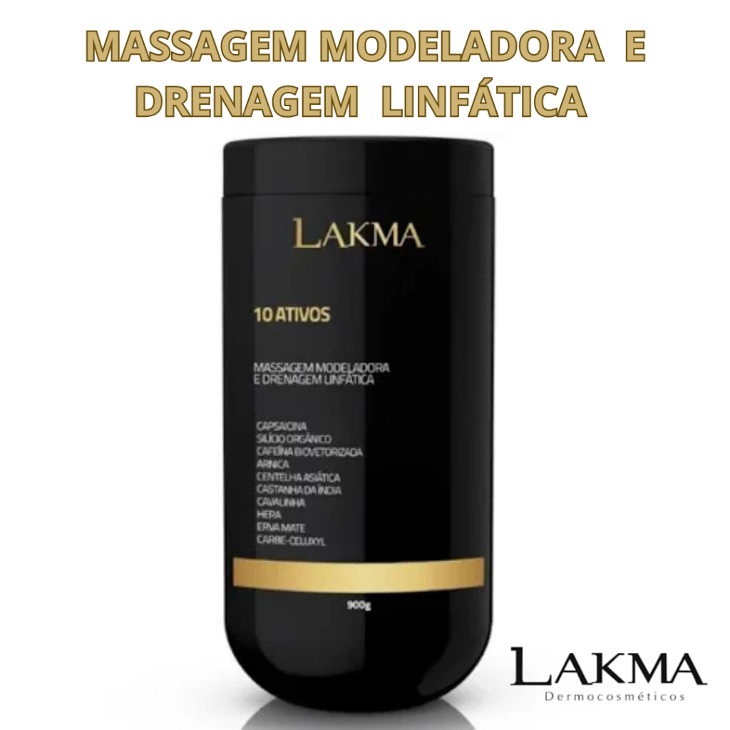 Creme Para Massagem 10 Ativos - Lakma 900g - Massagem Modeladora e Drenagem Linfática